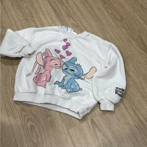 Disney White Sweatshirt with Pink and Blue Cartoon Characters